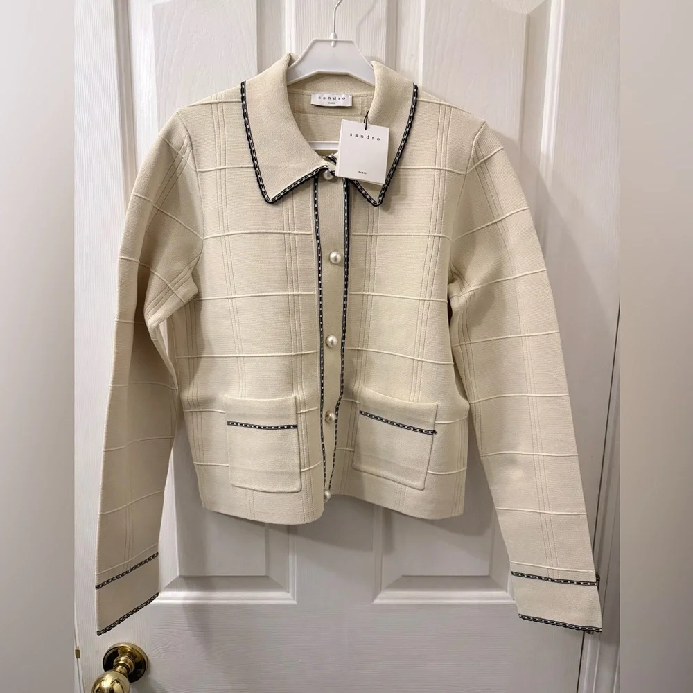 Sandro Natural Lore Braided-trim Knitted Cardigan - Picture 4 of 13